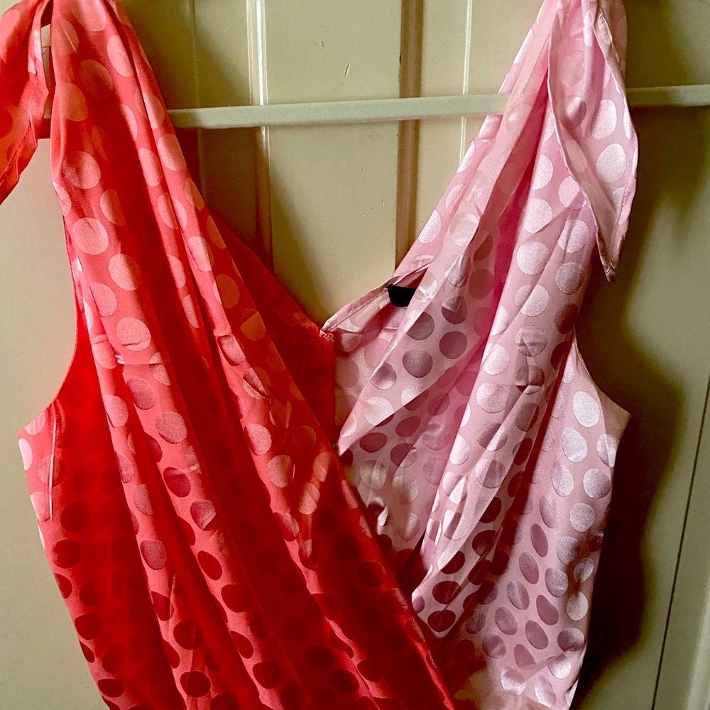 Peachy pink/ pale pink dot body suit…. Ties at shoulder
